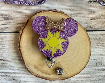 Rapunzel Minnie Mouse Glitter Badge Reel