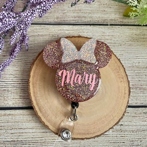 Minnie Mouse Inspired Personalized Glitter Badge Reel