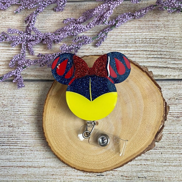 Porta badge a bobina ispirato a Biancaneve: porta badge in resina glitterata