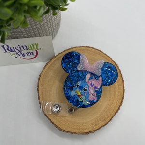 Stitch and Angel Badge Reel / Glitter Badge Reel / Disney Badge Holder