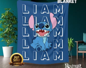 Personalized Disney Stitch Blanket, Custom Name Sherpa Blanket