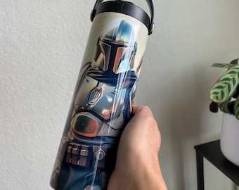 The Mandalorian inspired Tumbler – Star Wars Insulated Cup with Lid & Straw