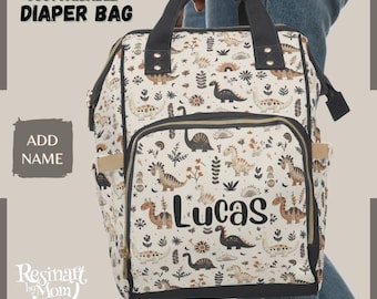 Boho Dinosaur Diaper Bag Backpack, Personalized Baby Shower Gift