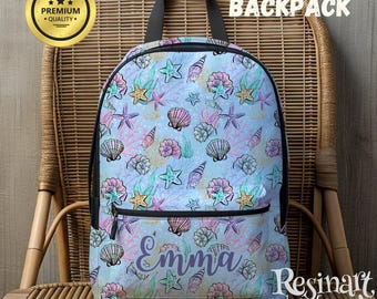 Mochila de sirena con conchas marinas: mochila escolar personalizable para niñas