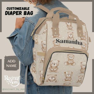 Teddy Bear Diaper Bag, Baby Shower Gift, Nursery Must-Have Neutral Baby Shower Gift, Custom Baby Diaper Bag