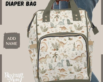 Boho Dinosaur Diaper Bag Backpack, Personalized Baby Shower Gift
