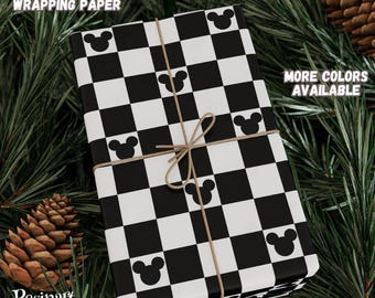 Mouse Wrapping Paper, Black and White Checkered Gift Wrap Roll, Birthday Holiday Party Supplies