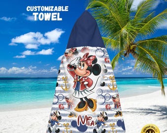 Disney Cruise-strandlaken met capuchon, gepersonaliseerde nautische kinderhanddoek
