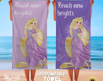 Asciugamano da spiaggia personalizzato Rapunzel, asciugamano estivo principessa Disney