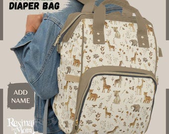 Bolsa de pañales Boho Safari, estampado de animales de la selva, regalo neutro para baby shower