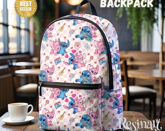 Mochila personalizable de Stitch y Ángel, mochila escolar de Disney