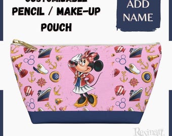 Customizable Disney Cruise Travel Pouch, Linen Canvas Makeup Bag
