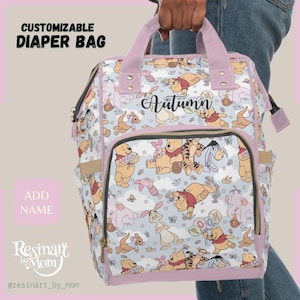 Personalized Baby Diaper Bag: Woodland Bear Design, Neutral Shower Gift