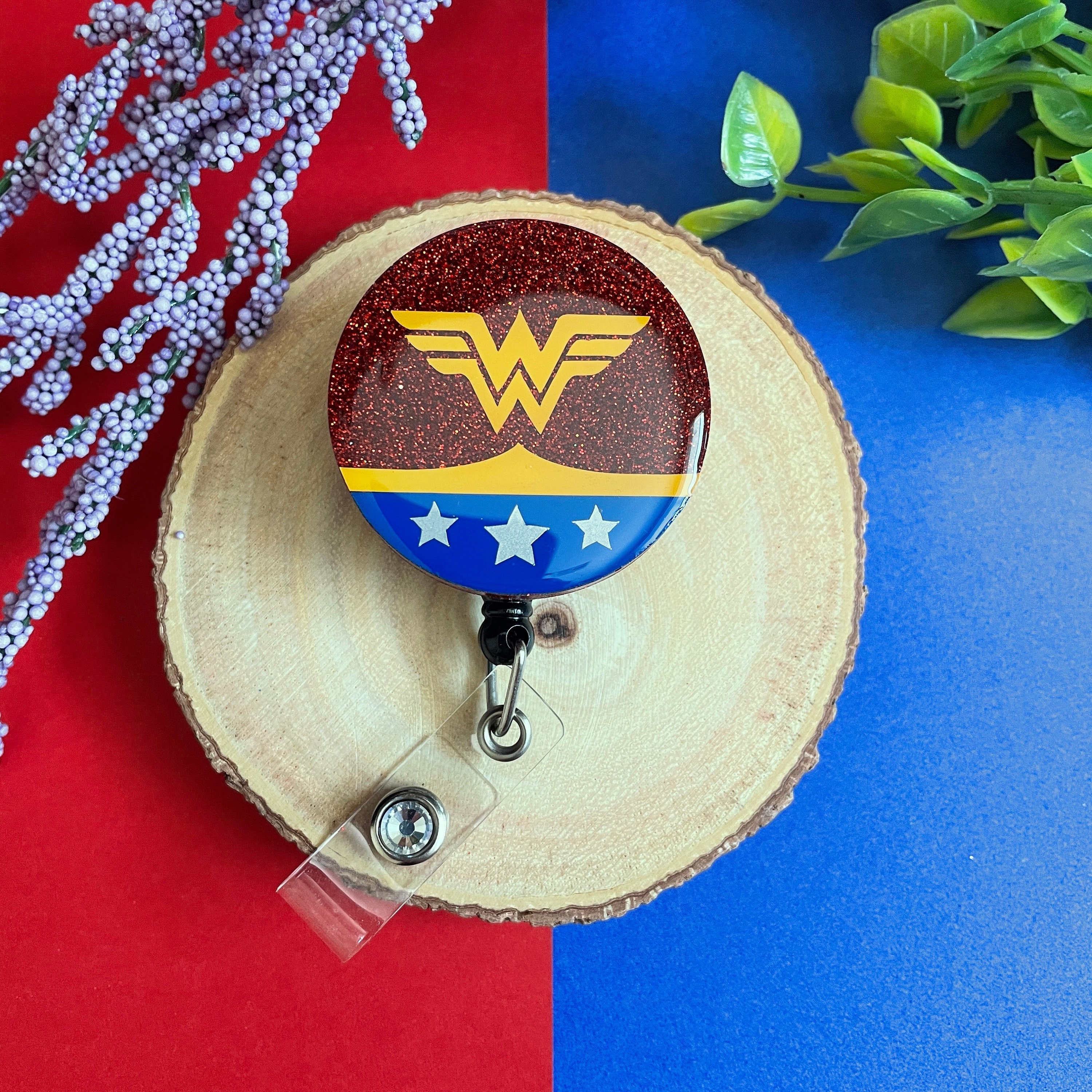 Wonder Woman Badge Reel / Wonder Woman Inspired / Glitter Badge