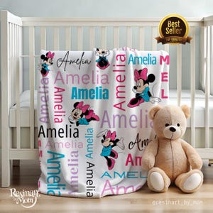 Minnie Mouse-deken, gepersonaliseerde kindernaamdeken, sherpadeken, aanpasbare deken, aangepaste naam Minnie-babydeken