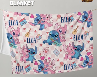 Personalized Stitch and Angel Blanket, Custom Disney Sherpa Blanket