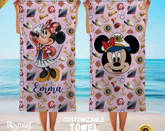 Disney Cruise Beach Towel, Personalized Nautical Vacation Towel