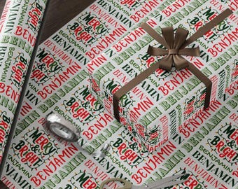 Personalized Christmas Wrapping Paper, Custom Name Gift Wrap