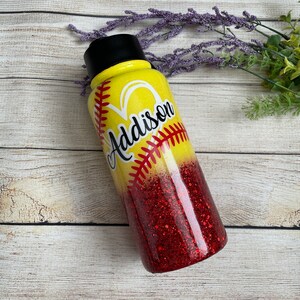 Softball Glitter Tumbler / Softball with name Tumbler / Glitter Tumbler / Custom Cup