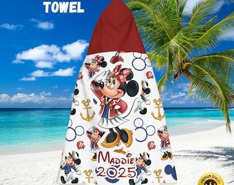Personalized Disney Cruise Hooded Beach Towel, Nautical Vacation Gift