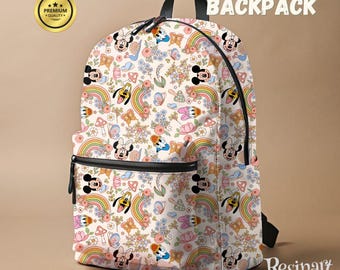 Mochila Disney Friends, diseño floral de ratón, mochila infantil personalizable