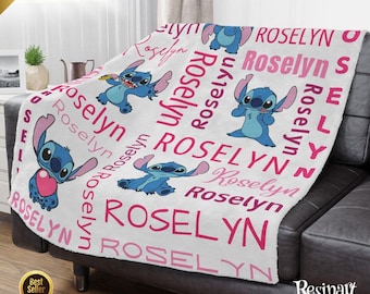 Personalized Stitch Blanket: Custom Name Fleece Sherpa Blanket
