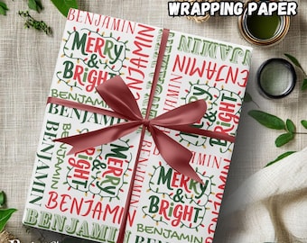 Personalized Christmas Wrapping Paper, Custom Name Gift Wrap