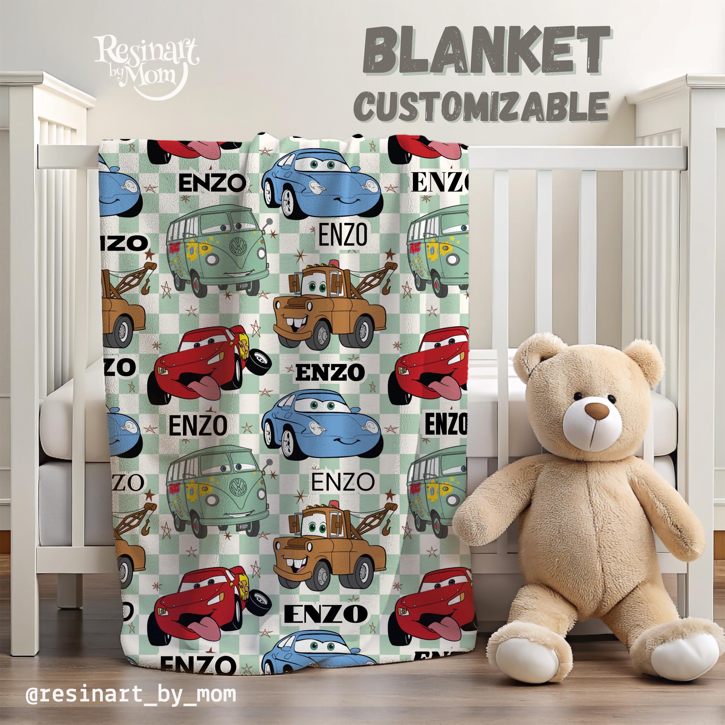 カーズブランケット、名前入りブランケット、男の子用グリーン