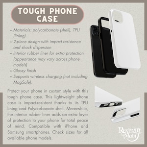 May include: A tough phone case in black and white, with a glossy finish. The case is made of polycarbonate and TPU, and features a 2-piece design for impact resistance. It supports wireless charging.