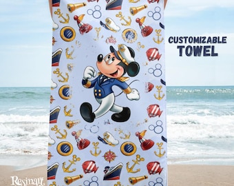 Toalla de playa Disney Cruise, Mickey Mouse náutico, toalla de verano personalizada