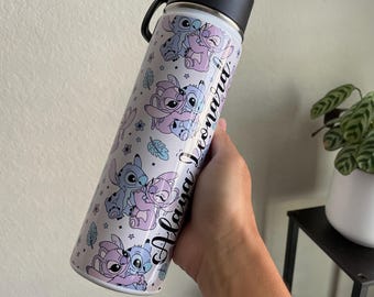 Personalized Stitch & Angel Tumbler: Galaxy-Themed Water Bottle