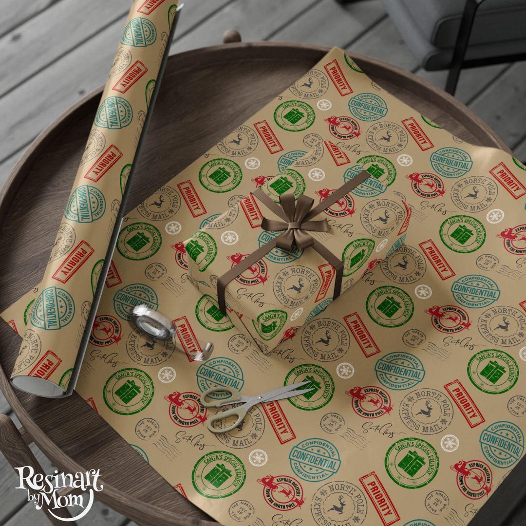 North Pole Express Wrapping Paper – Vintage Christmas Postage Stamp ...