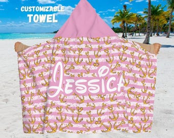 Personalized Disney Cruise Hooded Towel, Nautical Beach Towel Gift