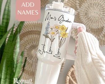 Custom Birth Flower Tumbler: Personalized Mom's Garden Cup