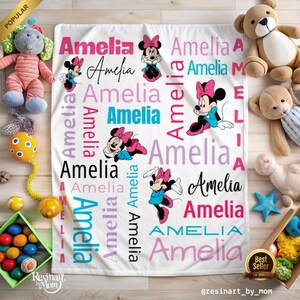 Minnie Mouse Blanket, Personalized Kids Name Blanket, Sherpa Blanket, Customizable Blanket, Custom Name Minnie Baby Blanket