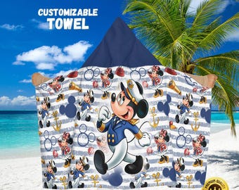 Disney Cruise strandhandduk med huva, personlig sommarhandduk för barn