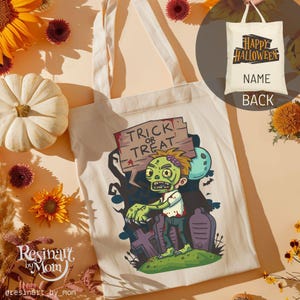 Zombie Candy Bag for Kids – Reusable Trick or Treat Bag with Cute Halloween Design – Personalized Tote Bag for Kids, Halloween Gift