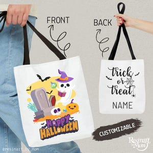 Halloween Candy Bag for Kids – Reusable Trick or Treat Bag with Cute Halloween Design – Personalized Tote Bag for Kids, Halloween Gift