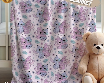 Coperta Stitch e Angel, coperta Sherpa personalizzata, regalo per fan Disney