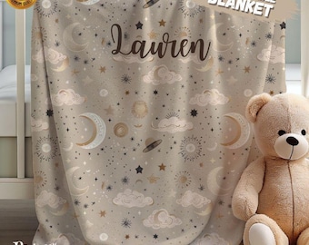Manta de bebé Luna y Estrellas: Ropa de cama infantil celestial de vellón Minky