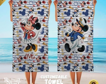 Toalla de playa personalizada de Disney Cruise, Mickey Mouse náutico, regalo de vacaciones