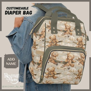 Teddy Bear Diaper Bag, Baby Shower Gift, Nursery Must-Have Neutral Baby Shower Gift, Custom Baby Diaper Bag