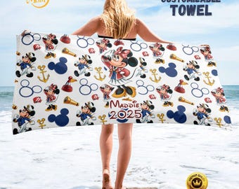 Personlig Disney Cruise strandhandduk, nautisk barnhandduk med huva