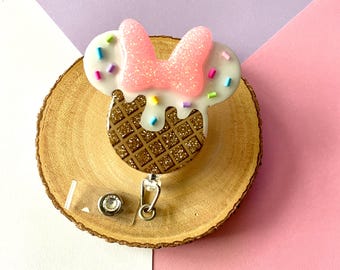 Minnie Mouse Ice Cream Badge Reel, Disney ID Holder