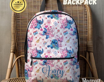 Stitch and Angel Backpack, Customizable Disney School Bag