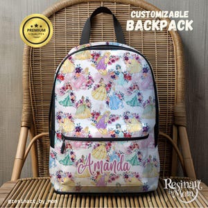 Disney Princesses Backpack, Pink Backpack for girls, Disney Backpack, Disney Bag, Disney School Bag, Customizable Backpack, Kids Backpack