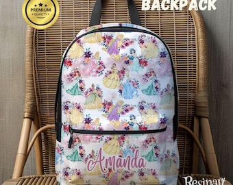 Mochila floral de princesas Disney, mochila escolar personalizable