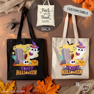 Halloween Candy Bag for Kids – Reusable Trick or Treat Bag with Cute Halloween Design – Personalized Tote Bag for Kids, Halloween Gift