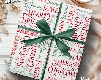 Gepersonaliseerde naam kerstcadeaupapier