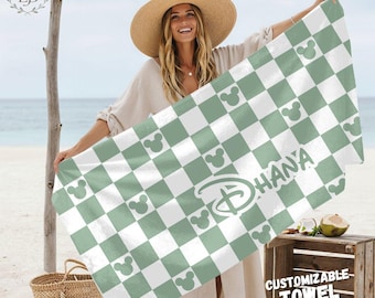 Personalized Checkered Beach Towel | Mouse Head Pattern Summer Towel
